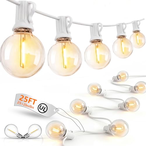 25Ft G40 LED White Outdoor String Lights with 27 Shatterproof Globe Bulbs - color: White, size: 25Ft