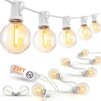 25Ft G40 LED White Outdoor String Lights with 27 Shatterproof Globe Bulbs - color: White, size: 25Ft