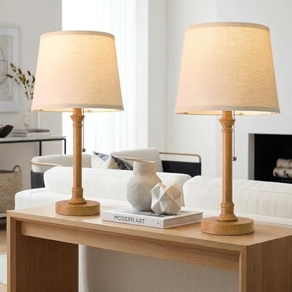 Oneach 19.5" Wood Grain Rustic Table Lamps Set of 2 for Living Room Bedroom - color: Wood Grain
