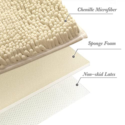 Non-Slip Bath Rug,Extra Soft Microfiber Bedroom Shag Carpet with Anti-Slip Backing,Water/Dust Absorbent Fast Dry Shower Mat,Sound Insulated Stairs Pad,Machine Washable (Beige,19 x 31 Inches) - color: Beige, size: 19"x31"