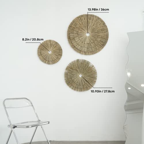 VATIMA Boho Wall Décor – Simple Oversized Wall Basket Décor for Home and Office – Seagrass Wicker Basket Wall Décor Set – 3pcs Flat Baskets – Easy to Hang – Handmade Design – Small/Medium/Large