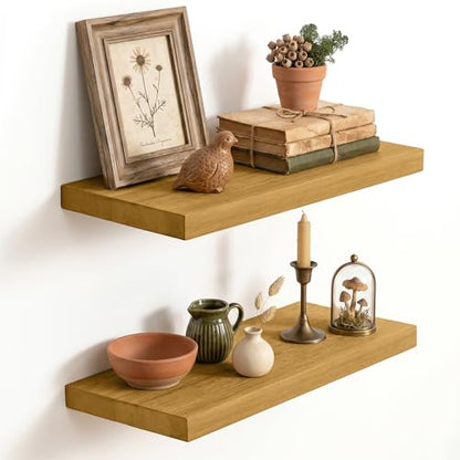 Solid Wood Floating Shelves for Wall 20 inch,Natural Wooden Shelf Set of 2 - color: Natural, size: 20inches-2P