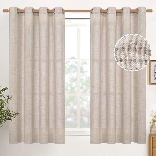 YoungsTex Natural Linen Curtains 45 Inch Length for Short Window Linen Textured Curtains with Bronze Grommet Light Filtering Drapes for Kitchen Small Window, 2 Panels, 52 X 45 Inch - color: Natural, size: 52"W x 45"L (Pack of 2)