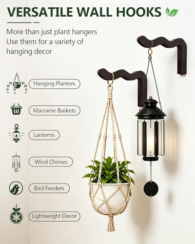 Wavy Plant Hanger Hooks – 2 Pack Rustic Wooden Wall Mounts for Indoor/Outdoor Use, Ideal for Hanging Baskets, Lanterns, and Bird Feeders – Decorative Brackets for Patio and Balcony - style: 5-Wavy Style(2Pack)