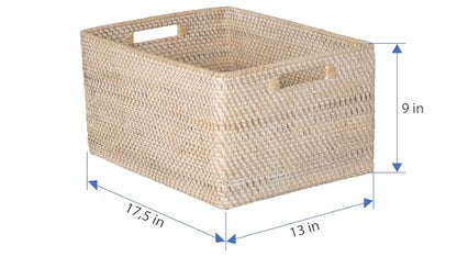 KOUBOO Loma Rectangular Rattan Storage Basket with Handles, White Wash - color: Latte