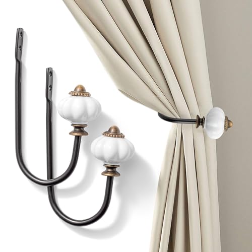 Curtain Holders for Wall - 2pcs, Wall Mounted Drapery Tiebacks with Crown Pumpkin, Heavy Duty Metal Decorative Window Drapery Curtain Holder Curtain Hooks with Screws (Crown Pumpkin) - color: Crown Pumpkin