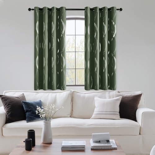 NICETOWN 100% Blackout Print Curtains 63 inch Long, Dark Mallard - color: 100% Blackout - Dark Mallard, size: 52"W x 63"L (Pack of 2)