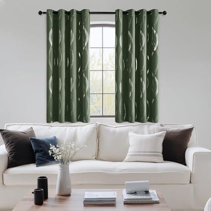 NICETOWN 100% Blackout Print Curtains 63 inch Long, Dark Mallard - color: 100% Blackout - Dark Mallard, size: 52"W x 63"L (Pack of 2)