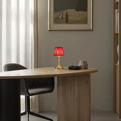 KDG Gold Cordless Table Lamps Set of 2, Red Fabric Shade Small Desk Lamp - color: Gold + Red Lampshde (2 Pack)