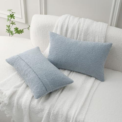 FUTEI Pack of 2 Boucle Textured Throw Pillow Covers 12x20 Inch, Dusty Blue - color: Dusty Blue, size: 20" x 12" (Pack of 2)