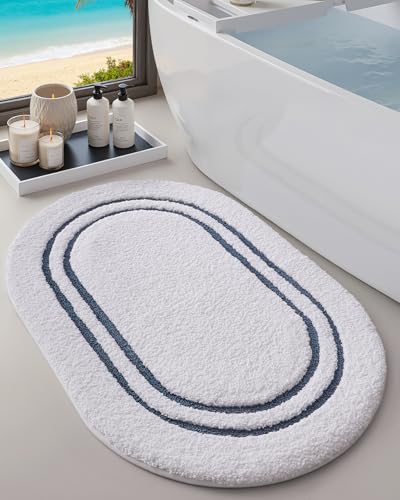 DEXI Oval Bath Mats for Bathroom Non Slip, 30x17 Absorbent Bath Mat, Navy - color: Navy, size: 30" X 17" (Oval)