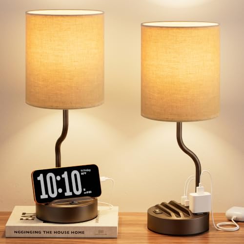 Fenmzee Bedside Lamps for Bedroom Set - 18" Beige Table Lamp for Nightstand - color: Beige & Coffee