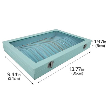 Clear Lid 15 Hooks Necklace Storage Box Women Anti-Tangle - color: Blue-15 necklaces