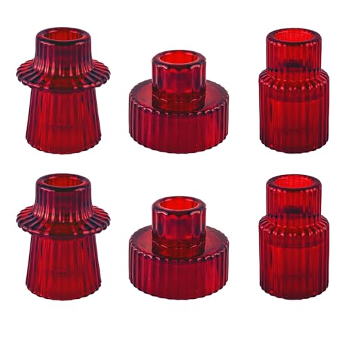 Glass Candlestick Holders, Taper Candle Holders, Set of 6, Red - color: Red, size: 6 PCS