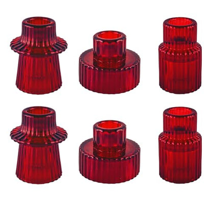Glass Candlestick Holders, Taper Candle Holders, Set of 6, Red - color: Red, size: 6 PCS