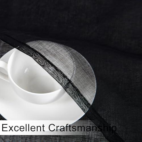 DWCN Sheer Curtain Valance - Linen Look Window Curtains for Bathroom Kitchen Cafe - Rod Pocket Semi Sheer Drapes, Black, 1 Panel, 42 x 18 Inch - color: Black, size: 42"W x 18"L (Pack of 1)
