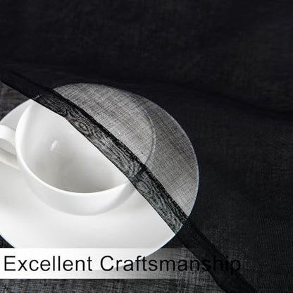DWCN Sheer Curtain Valance - Linen Look Window Curtains for Bathroom Kitchen Cafe - Rod Pocket Semi Sheer Drapes, Black, 1 Panel, 42 x 18 Inch - color: Black, size: 42"W x 18"L (Pack of 1)