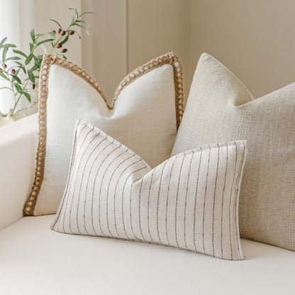 MOROCO Linen Striped Throw Pillow Covers 12x20 Set of 2, Black - color: Black, size: 20" x 12" (Pack of 2)