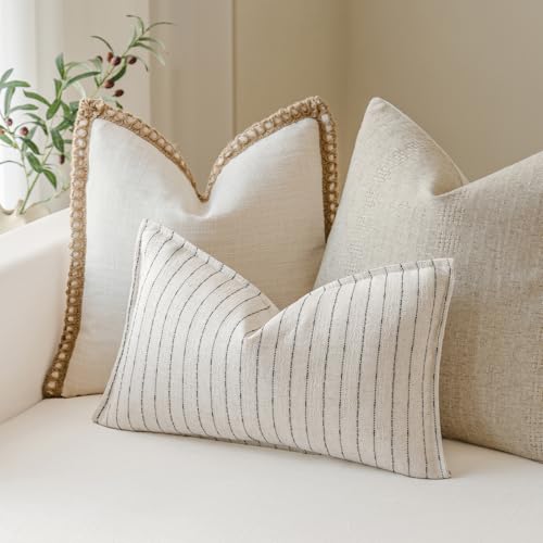 MOROCO Linen Striped Throw Pillow Covers 12x20 Set of 2, Black - color: Black, size: 20" x 12" (Pack of 2)