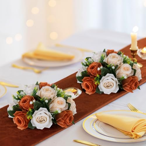 BLOSMON Flower Balls Wedding Centerpieces: 10 Pcs, Terracotta, Fake Rose - color: Terracotta - 3 Colors