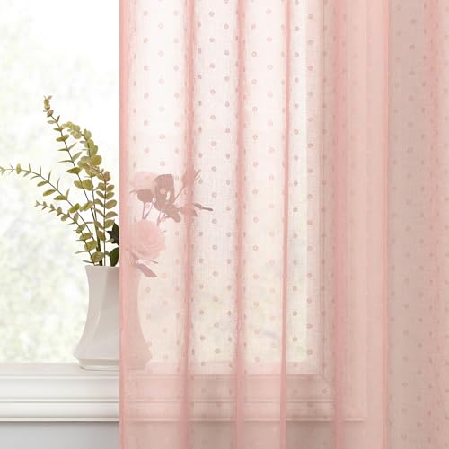 Light Pink Sheer Curtains for Girls Room 84 Inch 2 Panels Set Polka Dots - color: Pink, size: 52"W x 84"L (Pack of 2)