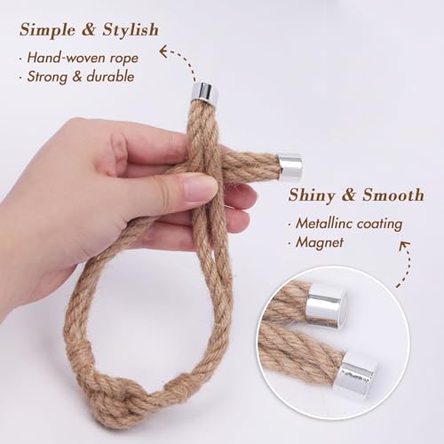 NICEEC 2 Pack Natural Jute Rope Curtain Tiebacks Elegant Boho Style Magnetic Drape Tie Backs Soft Hand-Woven Rope Curtain Holdbacks for Home & Office Drapery (Jute knot-05) - color: Jute Knot-05, size: 2 Pack