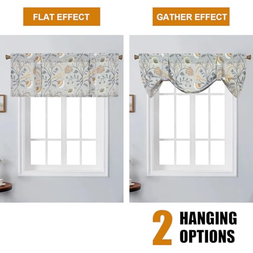 Leeva Grey Floral Tie-Up Valance, Linen Textured, 52 x 18, 1 Panel - color: *M11, size: 52"W x 18"L (Pack of 1, Tie Up)