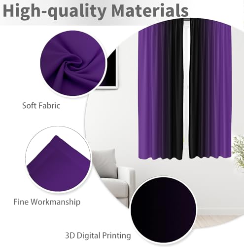Purple Black Curtains, Ombre, 2 Panels, 42" W x 63" L, Rod Pocket - color: Purple Black, size: 42"W x 63"L (Pack of 2)