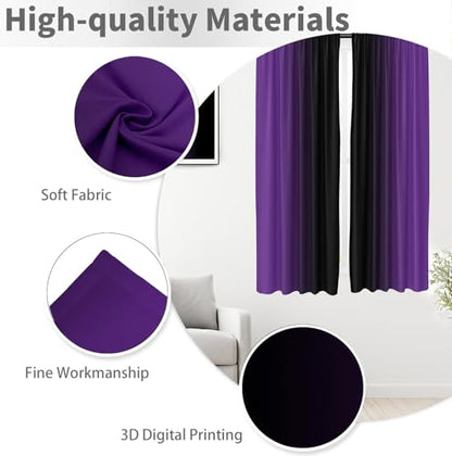 Purple Black Curtains, Ombre, 2 Panels, 42" W x 63" L, Rod Pocket - color: Purple Black, size: 42"W x 63"L (Pack of 2)