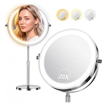 Dienmern Lighted Makeup Mirror, 1X/20X Magnifying Vanity Mirror with Lights