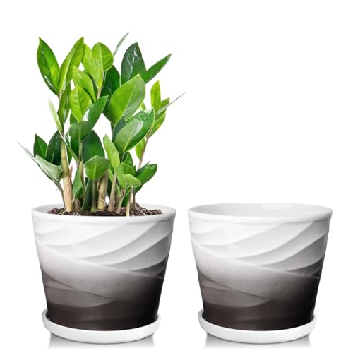 Ceramic Plant Pots, 6 Inch, Set of 2 - color: Dark Gray + White, size: 6.7 Inch-2 Pack