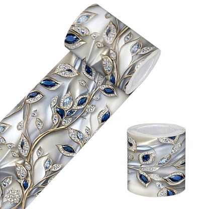HOMETITUTE Peel and Stick Wallpaper Border 4x196in Metallic Leaf Pattern - color: vine