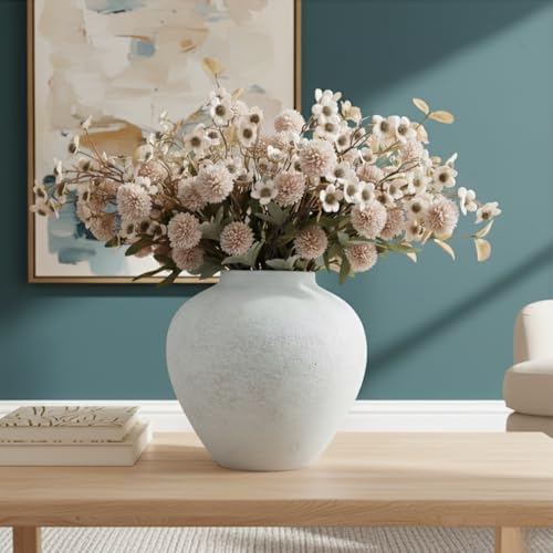 White Rustic Large Round Vase for Table Centerpieces 11 inches, Arina Vase, Earthy Stone Look, Textured, Modern Homes Farmhouse Centerpiece Decor - color: White Large Round