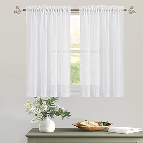 RYB HOME White Semi Sheer Curtains 54 inches Long for Living Room - color: White, size: 42"W x 54"L (Pack of 2)