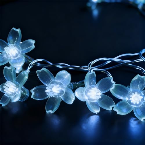 USB/Battery Powered 10ft 30 LED Cool White Fairy Cherry Flower String Light - color: White