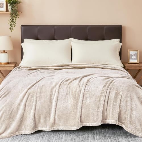 Exclusivo Mezcla Fuzzy Plush Fleece Bed Blanket Queen Size, Beige - color: Beige, size: 90x90 IN