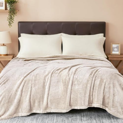 Exclusivo Mezcla Fuzzy Plush Fleece Bed Blanket Queen Size, Beige - color: Beige, size: 90x90 IN