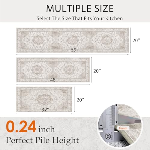 HUGEAR 3-Piece Beige Neutral Kitchen Rug Set - color: Beige, size: 20"x32"+20"x48"+20"x59"