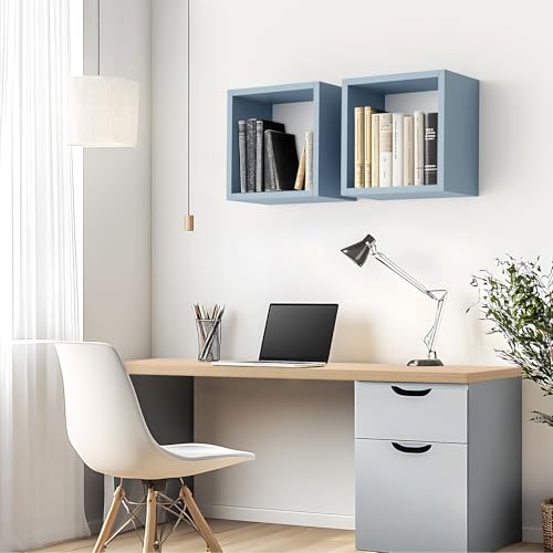 Kaboon Cube Floating Shelves Set2, Display Shelves Wall Mount 7.75" D x 12.5" W x 12.5" H, (Greylish Blue, Square 2 Cubes) - color: Greylish Blue, size: Square-Set2