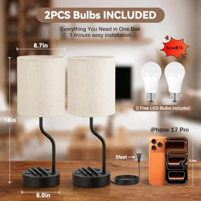 Fenmzee 18" Bedside Lamps for Bedroom Set of 2 - Table Lamp for Nightstand - color: Cream & Black