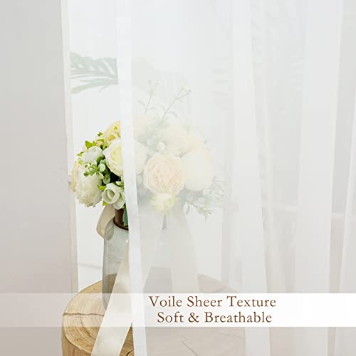 L.Z.E White and Gold Sheer Curtains 84 Inches Long 2 Panels Set for Living Room Dining Room, White Sheer Curtains with Design, Elegant Grommet Transparent Voile Window Curtain Panels - color: Gold, size: 56"W x 84"L (Pack of 2)