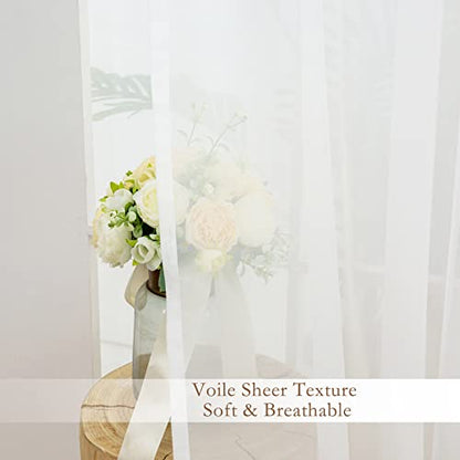 L.Z.E White and Gold Sheer Curtains 84 Inches Long 2 Panels Set for Living Room Dining Room, White Sheer Curtains with Design, Elegant Grommet Transparent Voile Window Curtain Panels - color: Gold, size: 56"W x 84"L (Pack of 2)