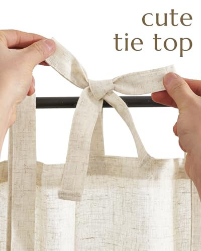 jinchan Solid Linen Kitchen Tier Curtains 30 Inches Tie Top 2 Panles Crude - color: Verona Curde, size: 26"W x 30"L (Pack of 2)