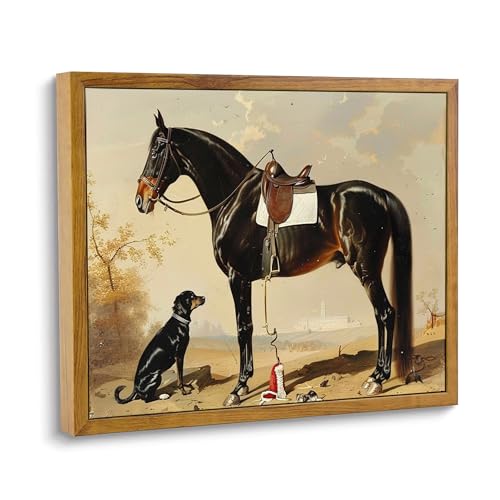 Framed Classical Rustic Country Dog and Horse Canvas Wall Art 8"x10" | Mid-Century Modern, Animal Lover Gifts, Cottage Core, HD Print, Waterproof Canvas, Ready to Hang - color: Dog and Horse, size: 8"L x 10"W