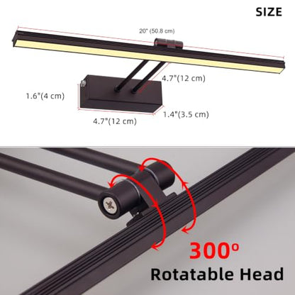 HEAGEERO Picture Lights for Wall,20in Gallery Light,5000mAh Art Light - color: Black-20"