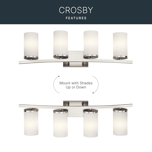 Kichler Hendrik 3-Light Bathroom Vanity Light, Brushed Nickel - color: Brushed Nickel, size: 4 Light, style: Satin Etched Cased Opal Glass