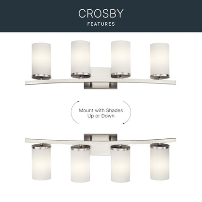 Kichler Hendrik 3-Light Bathroom Vanity Light, Brushed Nickel - color: Brushed Nickel, size: 4 Light, style: Satin Etched Cased Opal Glass