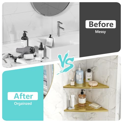 Qeke 2 Pack Corner Shower Shelf Golden, 11.5" Recessed Tile Shower Shelf - color: Brushed Golden