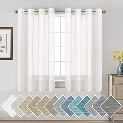 H.VERSAILTEX White Linen Sheer Curtains 54" 2 Panels Grommet - color: White, size: 52"W x 54"L (Pack of 2)