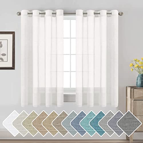H.VERSAILTEX White Linen Sheer Curtains 54" 2 Panels Grommet - color: White, size: 52"W x 54"L (Pack of 2)